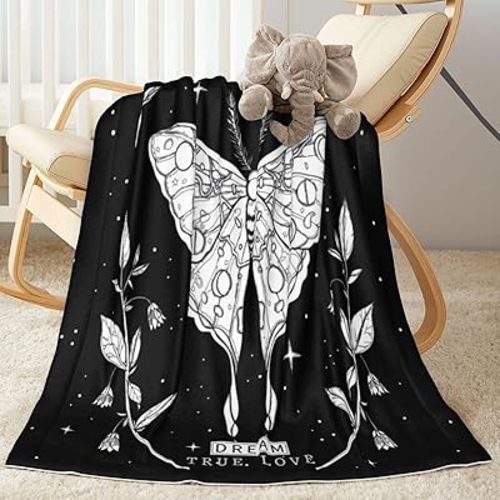 Baby Blanket Black White Butterfly Moon Tarot for Boy Girl Newborn 30x40 Inch Toddler Infant Nursery Throw Blankets Double Layer Comfy Soft Plush Stroller Crib Quilt