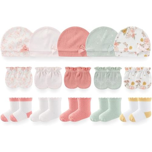 Baby Girls Boys Hats Mittens and Socks Set Cotton Infant Caps Newborn Soft Gloves 0-6 Months