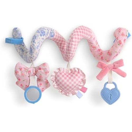 Itzy Ritzy Spiral Car Seat & Stroller Activity Toy - Stroller & Car Seat Toys for Ages 0 Months and Up - Hanging Toys Include Clinking Rings, Mirror and Textured Ribbons (Ribbons & Roses)
