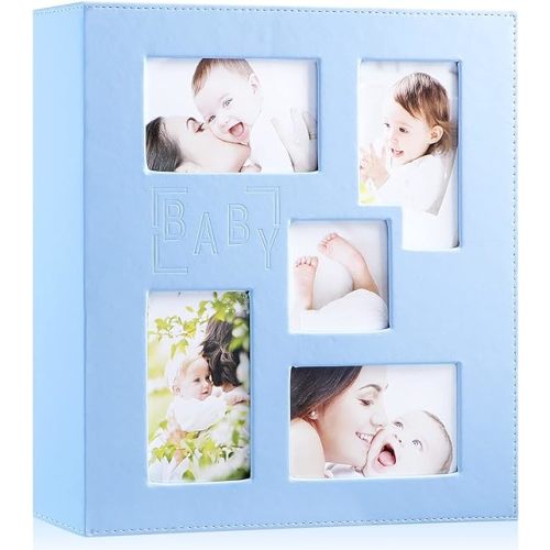 Ywlake Baby Photo Album 4x6 1000 Pocket Pictures, Leather Large Capacity Newborn Shower Boy Bebe Album Holds 1000 Horizontal Vertical Photos Blue