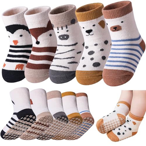 LANLEO Baby Toddler Socks with Grips Baby Toddlers Girls Boys Non Slip Grip Socks with Grippers 6 Months-5 Year Old