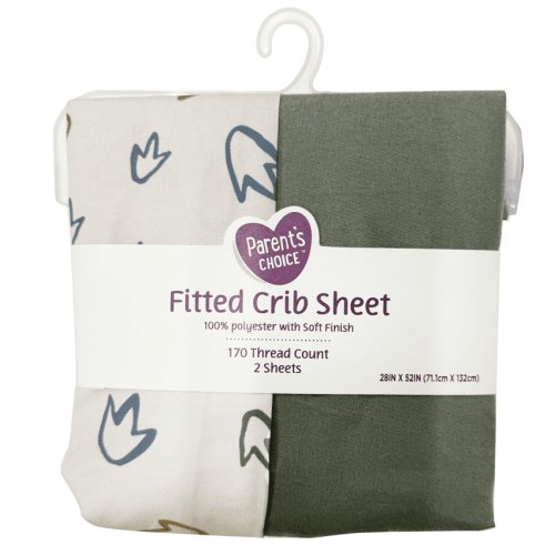 Parent's Choice Dino Themed Toddler Sheetset, 2 Piece Fitted Crib Sheets, 28 x 52 inch