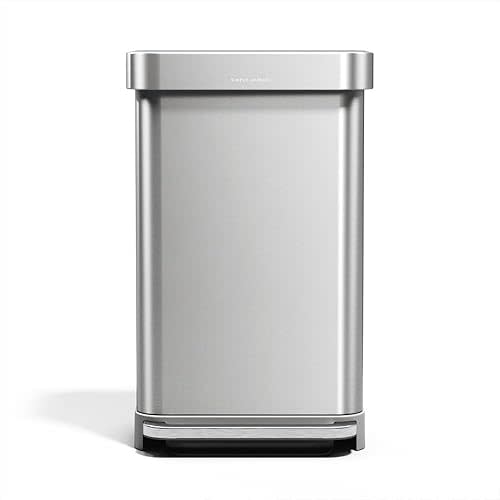 simplehuman 45 Liter / 12 Gallon Liter Rectangular Hands-Free Kitchen Step Trash Can with Soft-Close Lid, Brushed Stainless Steel with Plastic Lid