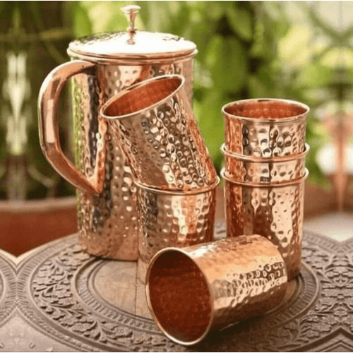 100% Pure Copper Tumbler Jug Pitcher And Copper Tumbler Glass Set Ayurveda Yoga
