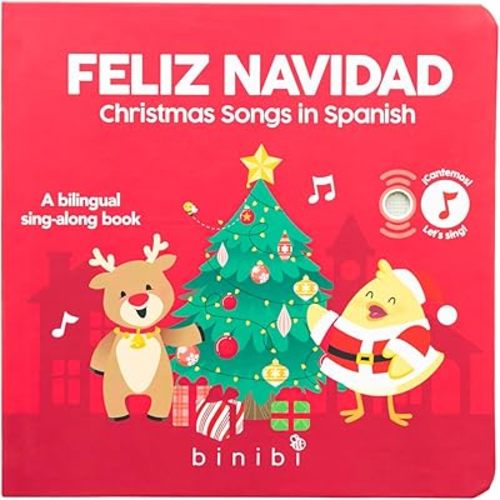 Binibi Spanish Musical Book Christmas Songs in Spanish | Bilingual Children’s Book for Babies & Toddlers 1-3 | Libro en español para Bebes