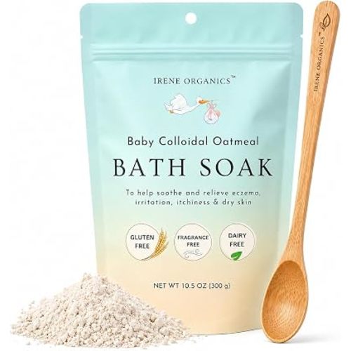 Oatmeal Baby Bath Powder for Eczema by Irene Organics - Colloidal Oatmeal for Soothing Treatment of Eczema, Diaper Rash, Dry Skin, Itching and Irritation - Moisturize and Sooth Baby and Toddler Skin
