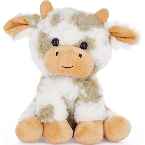 Tezituor 10 Inch Cow Stuffed Animal,Adorable Fluffy Cow Plush Toy,Soft Farm Stuffed Animal Plushies for Girls, Boys,Toddler Gift Decor for Christmas Valentines Birthday(Sitting Cow)
