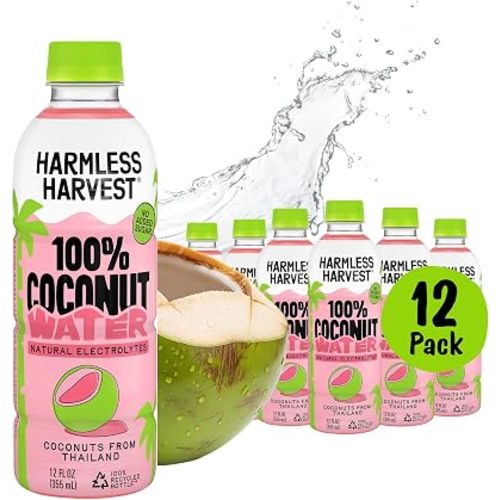 Harmless Harvest 100% Coconut Water 12 Fl Oz, 12pack, Natural Hydration with MCTs, No Sugar Added, Vegan & Non-GMO Certified