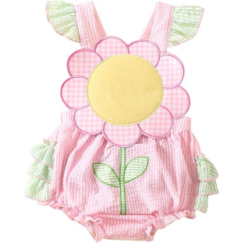 Newborn 3 6 9 12 18 Months Baby Girl Sunflower Romper Ruffles Floral Onesie Straps Bodysuit Infant Summer Clothes