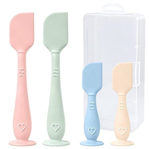 4-Pack Diaper Cream Spatula with Case, Soft Diaper Rash Cream Applicator | Food-grade silicone diaper cream spatulas for diaper rash cream application, 2 sizes, 4 colors & travel case