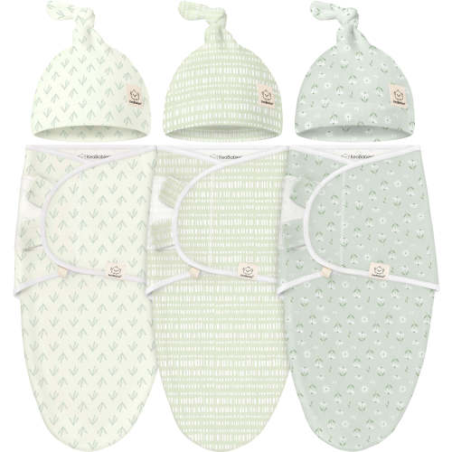 3-Pack Soothe Swaddle Wraps with Knot Hats (Leafy)