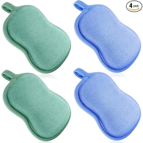 Tatuo 4 Pieces Baby Bath Sponge Cotton Baby Sponge Toddler Soft and Absorbent Loofah for Kids Babies Boy Girl(Green, Blue)