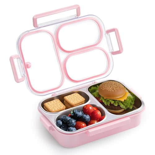Kabbas Stainless Steel Bento Box Kids & Adults - 25 oz Leakproof Lunch Box with 3 Compartments, Premium 304 Stainless Steel Lunch Box for Kids, Dishwasher Safe, Suitable for School, Office, Outside