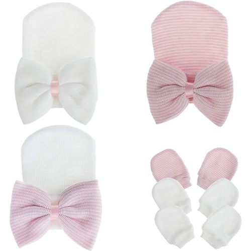 Zando Big Bow Baby Hats Newborn Hospital Hat Lightweight Cotton Infant Beanie Nursery Knot Headband Photo Accessories Gift