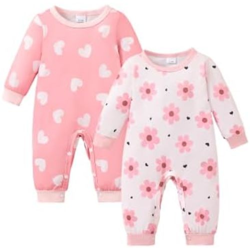 NZRVAWS Baby Girl Clothes Newborn Romper Infant Jumpsuits 2-Pack Outfit Long Sleeve Fall Winter Bodysuits 0-18 Months