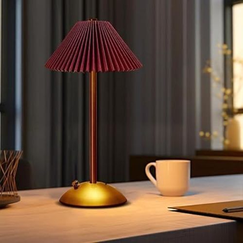 Portable LED Table Lamp with Touch Sensor, 3 Color Touch Control Rechargeable Lamp,3-Levels Brightness Metal Desk Lamp, Night Light (Red)