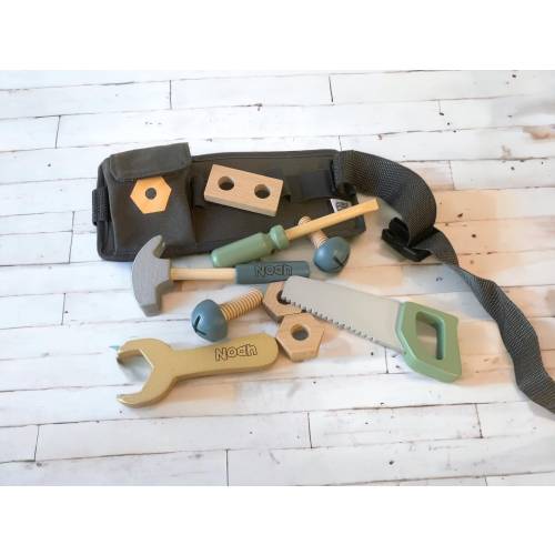 Personalised wooden tool belt - builders’ belt - wooden toy - pretend tools