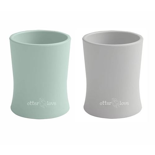 otterlove Silicone Baby & Toddler Training Cup - Pediatric OT Approved - 100% Platinum Pure LFGB Silicone - Unbreakable - Plastic Free - Tiny Cup Perfect for Baby Led Weaning (2 Pack - Sage + Sand)
