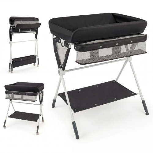 Costway Portable Baby Changing Table,Foldable Diaper Changing Station Adjustable Height Black
