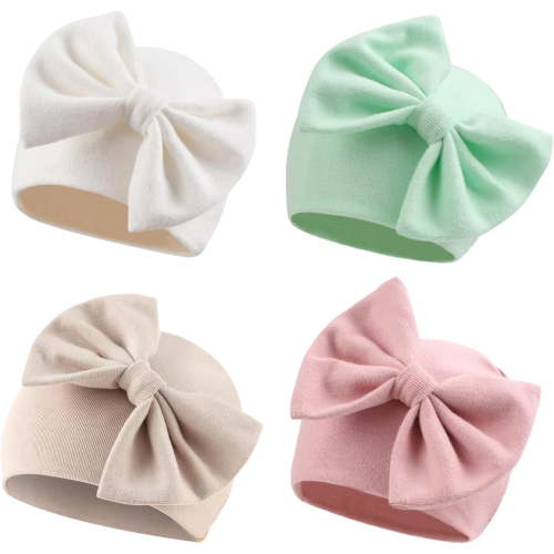 Newborn Baby Girl Hat Cotton Baby Bow Beanie Preemie Hats Spring Infant Hats for Girls 0-12 Months