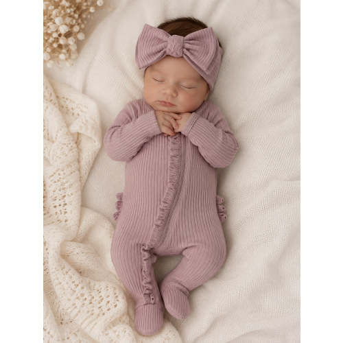 Lavender / Ribbed Frill 2-Way Zip Footie