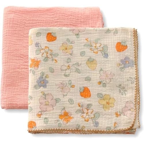 Baby Swaddle Newborn Recieving Blanket 100% Cotton Muslin 2Pack Nursery Wrap Lace Design 40"x40"