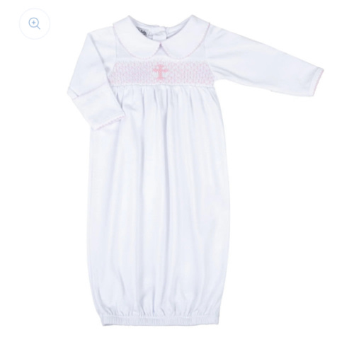 Blessed Smocked Long Sleeve Gown - Pink