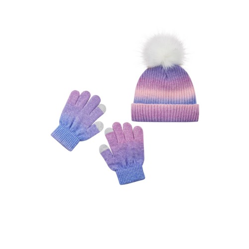Kids' Faux Fur Pompom Hat & Gloves Set