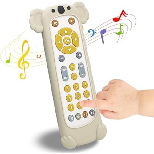 Baby TV Remote Control Toy with Cute Giraffe Soft Silicone Cover Teething, Realistic Baby Musical Remote Control Toy with Light & Sound (Koala)