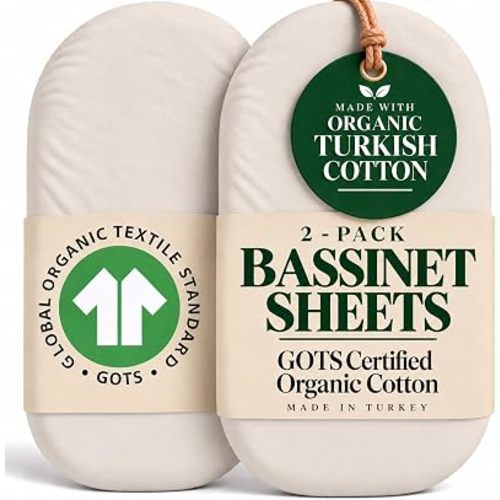 GOTS Organic Bassinet Fitted Sheets Compatible with SNOO Happiest Baby Oval Bassinet – Cloud-Soft 100% Turkish Organic Cotton - Combeded for Ultra Softness for Delicate Skin
