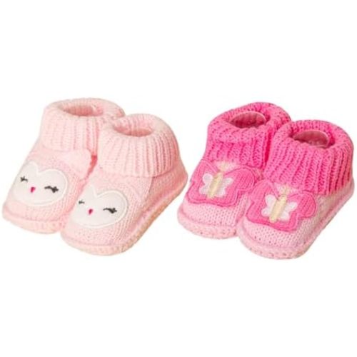 Baby Booties Newborn Infant Hand Crochet Knit Cotton Shoes Booties First Walking Slippers Indoor House Shoes for Baby 2 Pairs