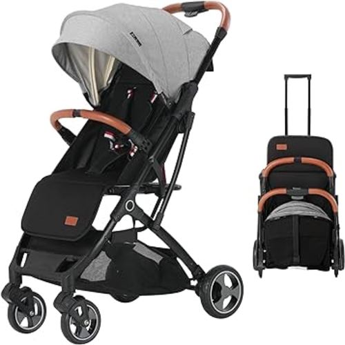 Blahoo Lightweight Baby Stroller,Travel Stroller for Airplane,Foldable Compact,5-Point Safety,One Hand Fold,Canopy&Storage Basket,0-36 Months,Grey