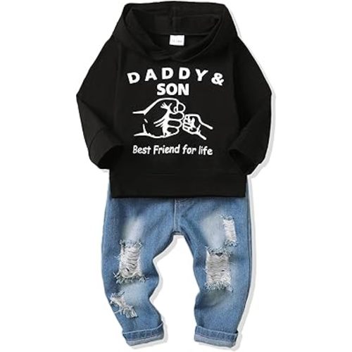 NZRVAWS Baby Boy Clothes Toddler Boy Outfit 2 3 4T 6 12 18 24 Month Fall Winter Hoodie Ripped Jeans Clothing