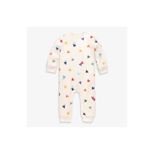 Baby Cozy Fleece Sweatshirt Romper In Rainbow Confetti Hearts, 12-18M