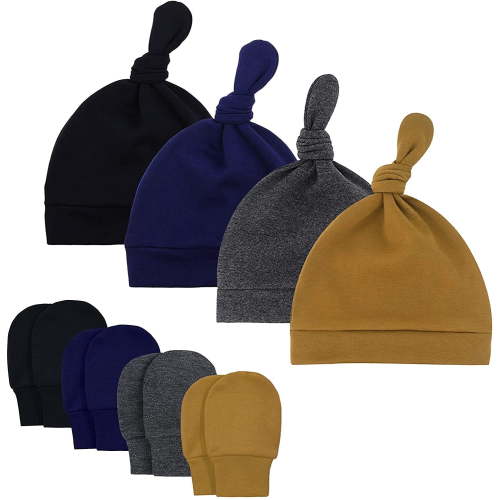 Zando Newborn Infant Boys Beanie Hats & Mittens 0-6 Months, 3 Pack Winter Caps