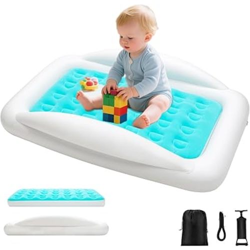 Fly Inflatable Toddler Travel Bed with Sides Portable Blow-Up Kids Air Mattress for Baby Child Compact Foldable Crib Alternative Built-in Pump,Bumpers&Carry Bag|Indoor,Outdoor,Camping,Daycare