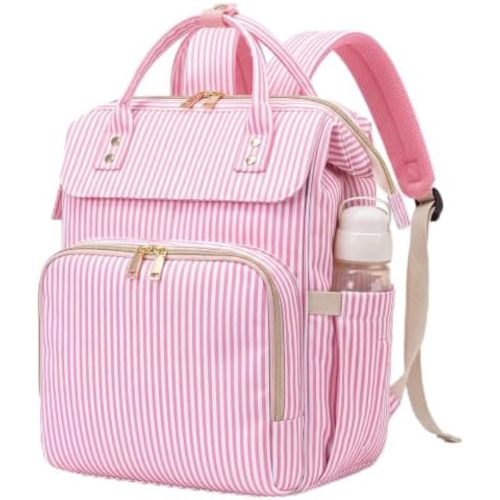 Diaper Bag Backpack for Mom Travel Nappy Bag, Pink Striped