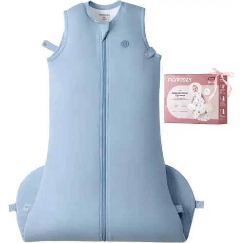 Momcozy Sleep Sack for Baby 0-6 Months, 1.5 TOG Baby Wearable Blanket with Supportive Plush Filling, Two-Way Zipper for Easy Diaper Changes, Snap-Fit Design for Growing Babies, Small, Blue