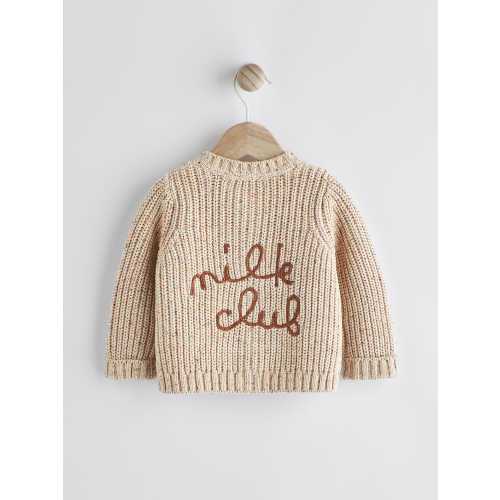 Milk Club Oatmeal Chunky Knitted Embroidered Baby Cardigan