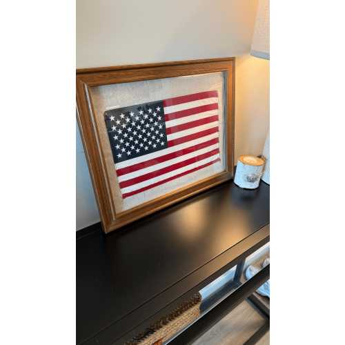 Framed Vintage American Flag Art: Coastal Linen Mount (11x14)