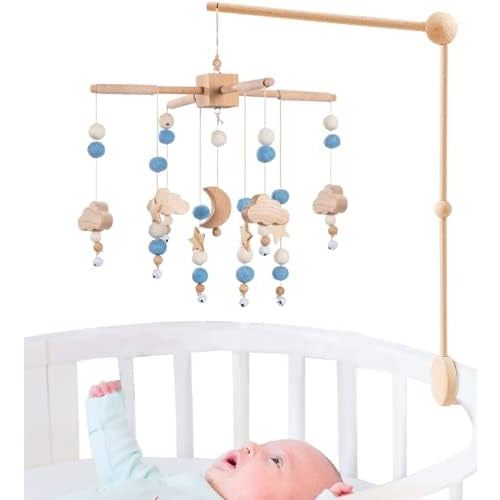 Starry Night Baby Mobile Toy and Mobile Arm Holder 2 in 1 Set for Crib | Wooden Beads and Stars Bed Hanger for Boys and Girls | Hanging Nursery Decor for Bassinet | Perfect Baby Shower Gift'