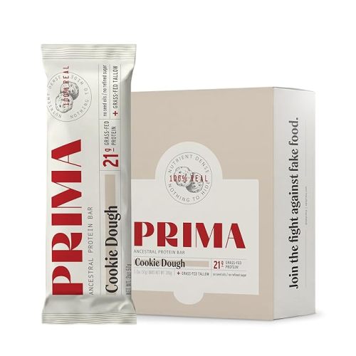 PRIMA Ancestral Protein Bar – Clean Grass Fed Protein Bar with Whey, Collagen, Honey, and Coconut – 21g Protein, No Preservatives or Seed Oils – Cookie Dough - 7 Pack
