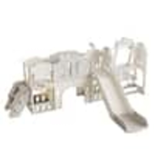 Bon Furni 11-in-1 Gray and Ivory HDPE Indoor and Outdoor Baby Slide Playset with Swing and Basketball Hoop LMT0066K