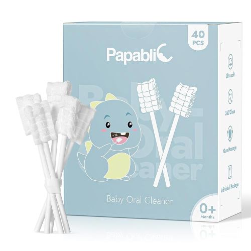 Papablic Baby Tongue Cleaner, Baby Oral Cleaner, Disposable Infant Mouth Cleaner Newborn, Upgrade Gum Cleaner with Paper Handle or Infants Ages 0-2 Years, 40 Pack