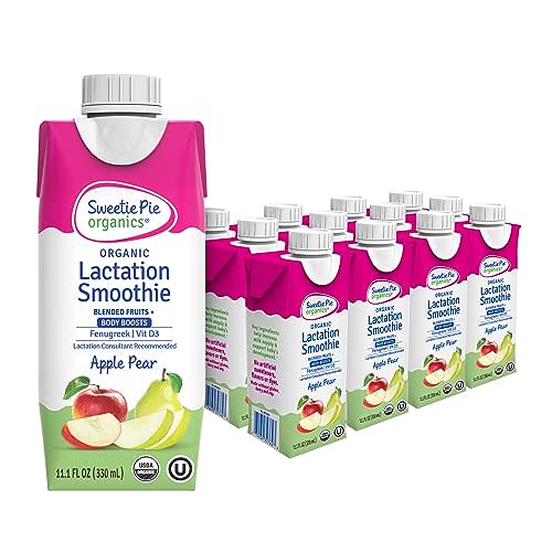 Sweetie Pie Organics Lactation Smoothie, Apple Pear, Support Breast Milk Production for Nursing and Pumping, No Artificial Sweeteners, Flavors, or Dyes - 12 Pack