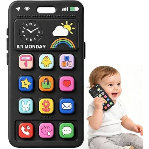 Baby Silicone Phone Teether, Realistic Mobile Phone Teething Toy for Baby 3 6 12 18 Months, Baby's Chew Toys, Food Grade Silicone Teething Toys for Infants, BPA Free, for Babies Gum Relief