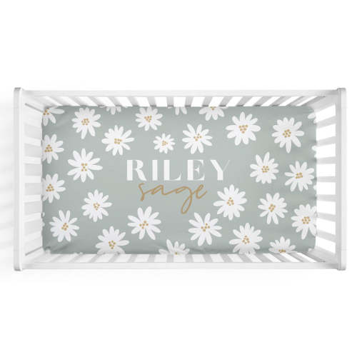 Soft Green Daisy Personalized Crib Sheet