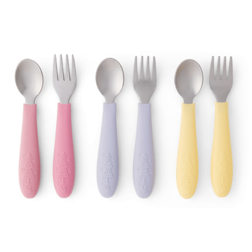 Babies/Toddler Stainless Steel Spoons + Forks with Silicone Handle