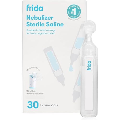 Frida Baby Sterile Saline Ampules for Nebulizer Therapy, Gentle Drug-Free Isotonic Saline for Airway Hydration and Congestion Relief, Safe for Babies Toddlers and Adults, 30 Single-Use Vials