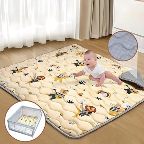 Baby Play Mat for Floor, 50x50 Playpen Mat, Thicker Soft Foam Padding Playmat for Babies and Toddlers, Machine Washable Baby Crawling Mat, Non-Slip & Foldable for Easy Storage